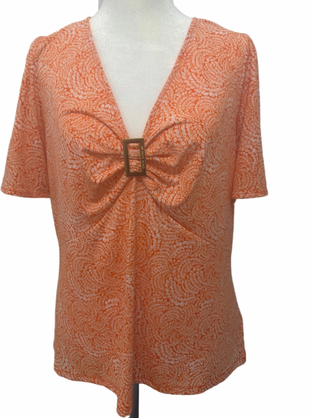 Michael Kors Top NWT L Orange Paisley V-Neck Silver Hardware Blouse
